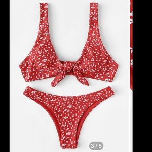 Red and white flower bikini